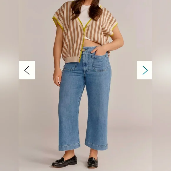 Anthropologie Maeve The Colette Crop High-Rise Wide-Leg Jeans light-to-med Sz 12 - Picture 5 of 16